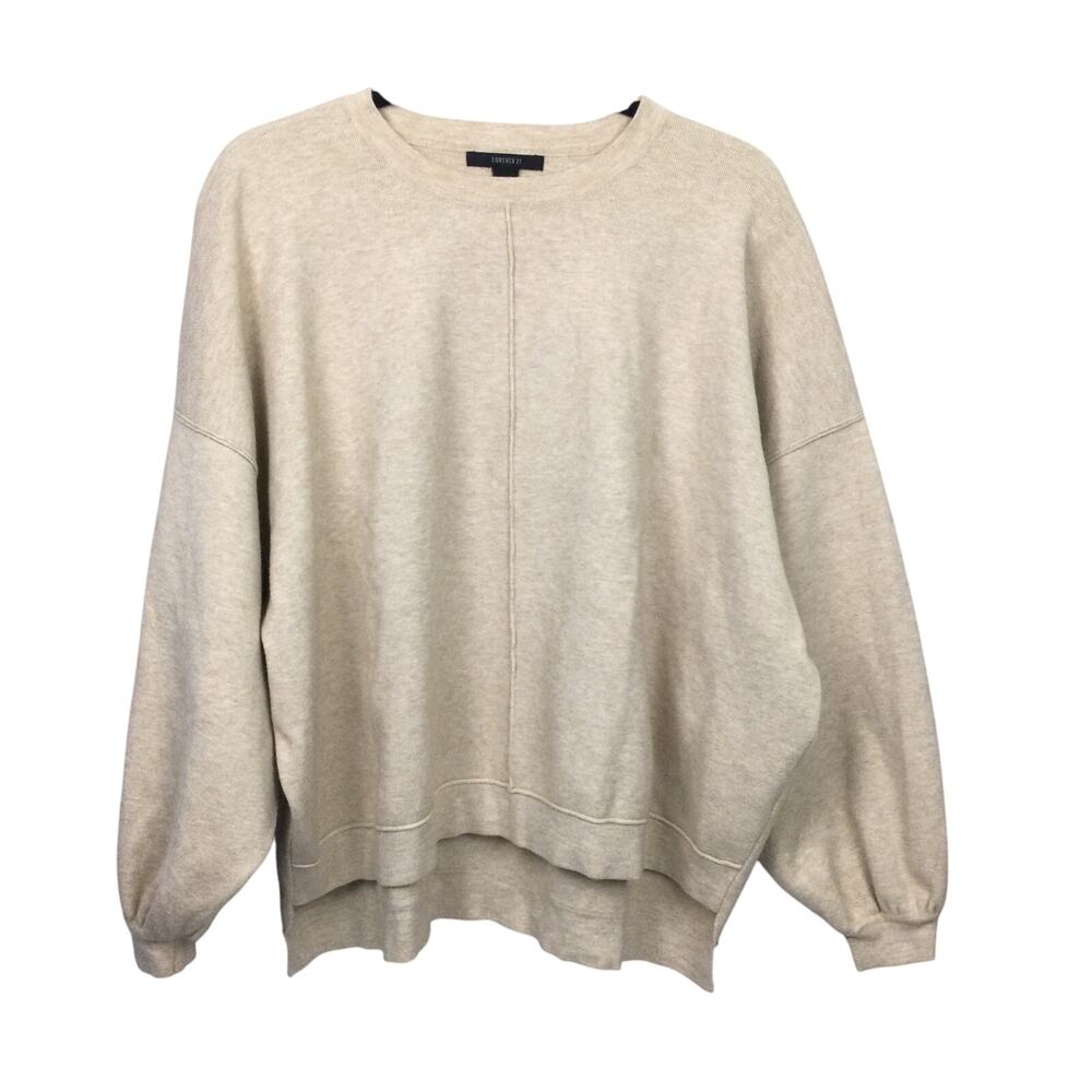 Forever 21 Drop Shoulder Boxy Oversized High Low Crew Neck Tan Pullover Sz S